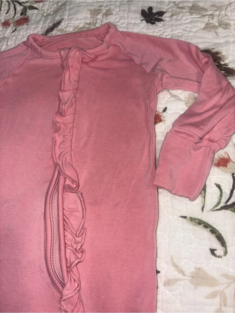 Little Sleepies Pink Rose Ruffle Bamboo Footie Pajamas Baby Girl 0-3 months
